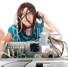 woman technology panic